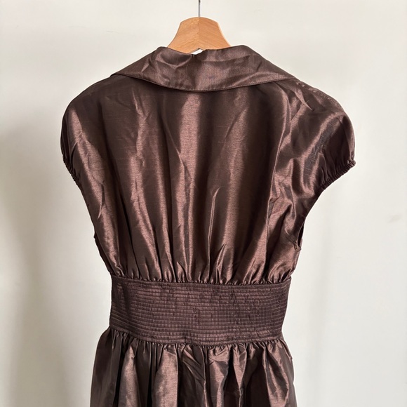 $352 NWOT Hutch “Trevy” Cap Sleeve Smocked Midi Dress in Brown Sz SP - Picture 10 of 12